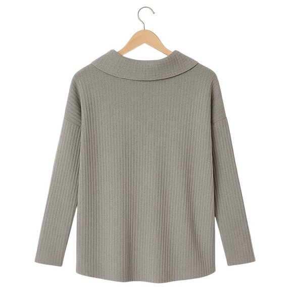 LUCKY BRAND Gray Waffle Knit Cowl Neck Sweater - Size Medium - Picture 2 of 5